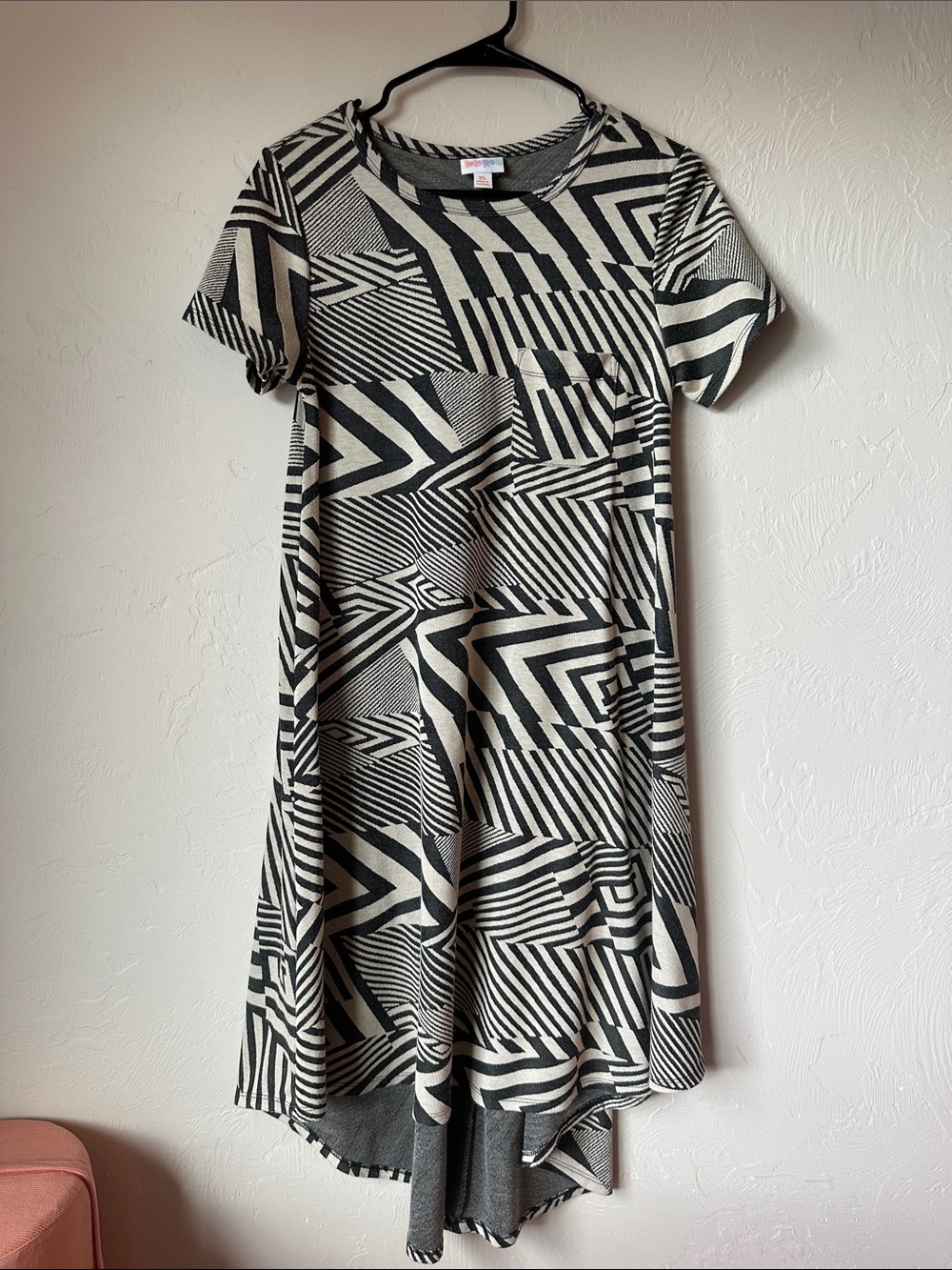 LuLaRoe Black and Cream Geometric Short Sleeve Swing Dress